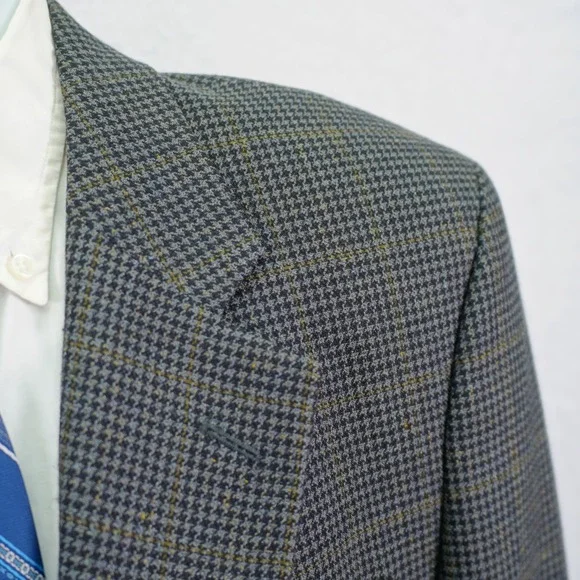 Jos A Bank Gray Houndstooth Yellow Winowpane Soft Tweed Silk Wool 42R Sport Coat - Picture 2 of 12